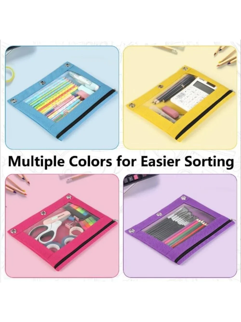 12 Pack Smooth Zipper Pencil Pouches for 3 Ring Binders, School Supplies Set